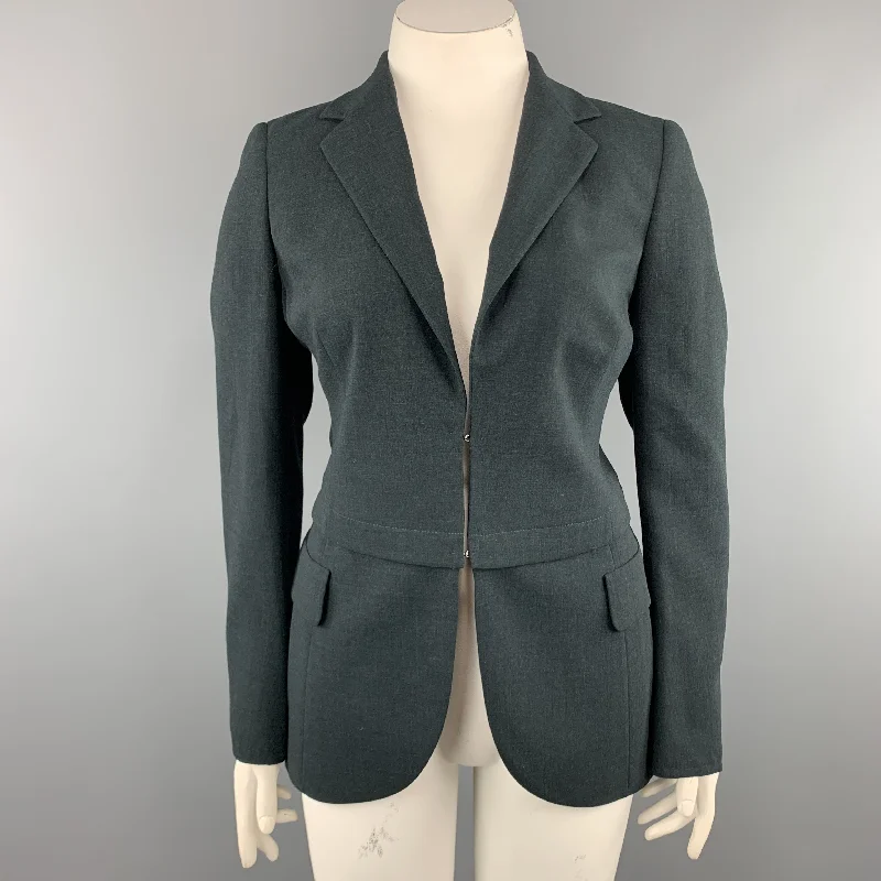 AKRIS Size 12 Forest Green Wool Zip Off Sport Coat Blazer Jacket Fleece Jacket Down Jacket Parka AKRIS Size 12 Forest Green Wool Zip Off Sport Coat Blazer Jacket Fleece Jacket Down Jacket Parka