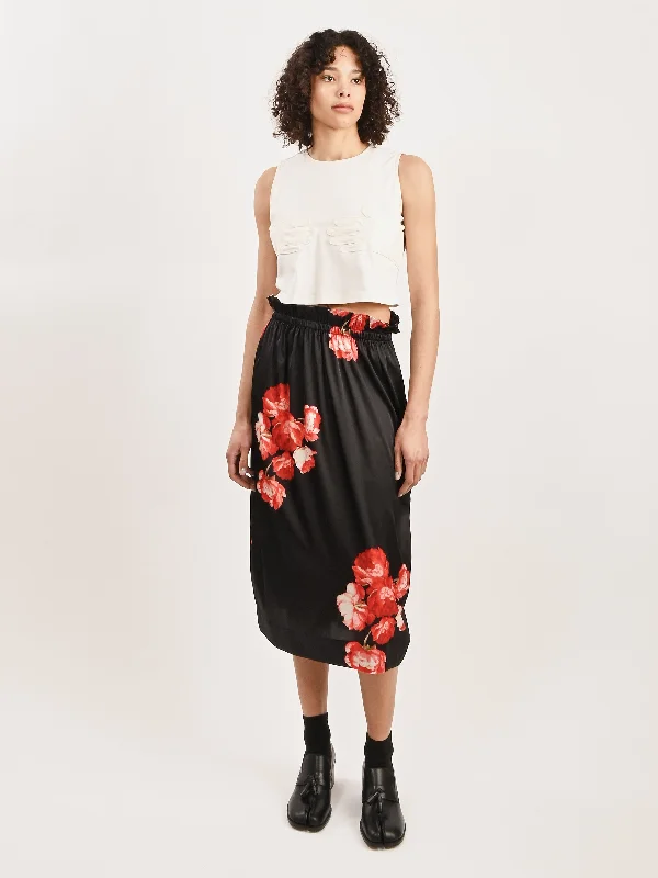 Red/Black Elasticated Gathered Ruffle Waist Tulip Skirt leather skirt sleek