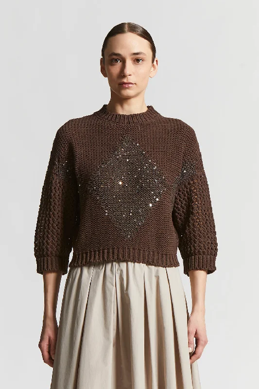 Cotton cordonnet jacquard sweater with sequins Spandex Blend Rayon Blend Denim Blend Cotton cordonnet jacquard sweater with sequins Spandex Blend Rayon Blend Denim Blend