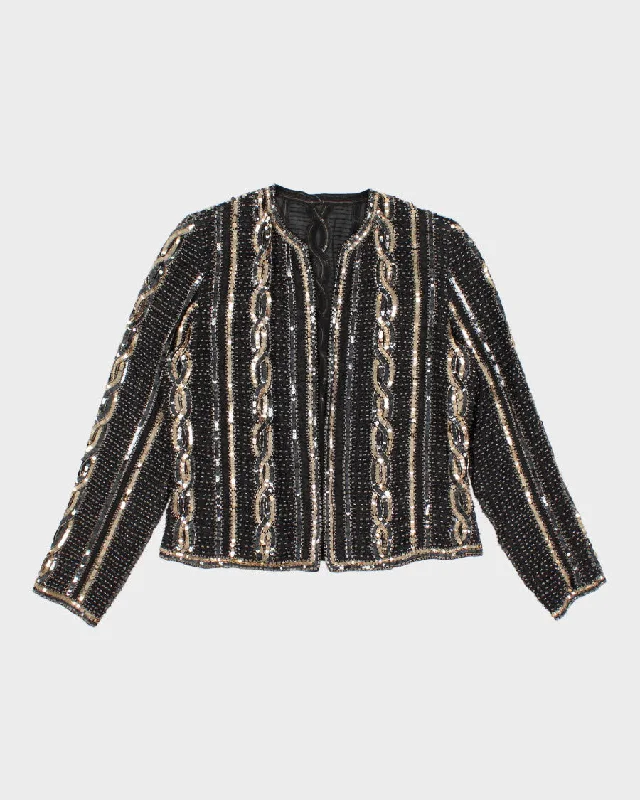 Vintage Sequined Party Open Jacket - M Herringbone Jacket Checkered Jacket Solid Jacket Vintage Sequined Party Open Jacket - M Herringbone Jacket Checkered Jacket Solid Jacket