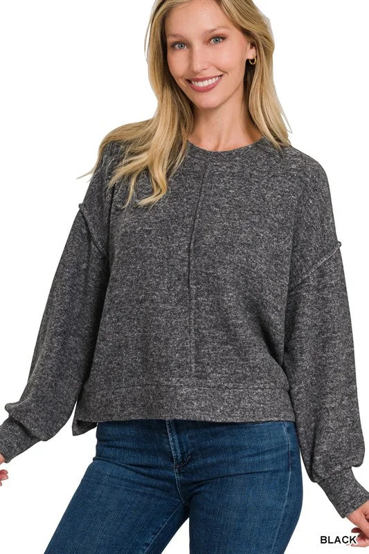 Patchability Brushed Black Hi Low Hem Sweater (Size L/XL) Stretchy Elastic Breathable Patchability Brushed Black Hi Low Hem Sweater (Size L/XL) Stretchy Elastic Breathable