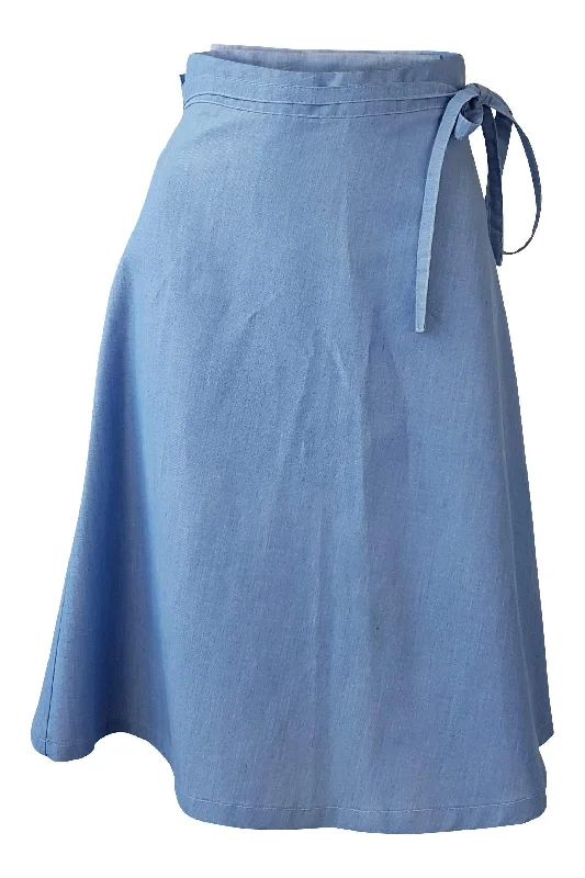 BRIAN Vintage Blue Cotton Wrap Around Knee Length Skirt (UK 12) velvet skirt luxurious BRIAN Vintage Blue Cotton Wrap Around Knee Length Skirt (UK 12) velvet skirt luxurious