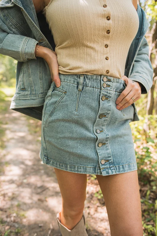 The Addy Denim Mini Skirt by Saltwater Luxe linen skirt natural