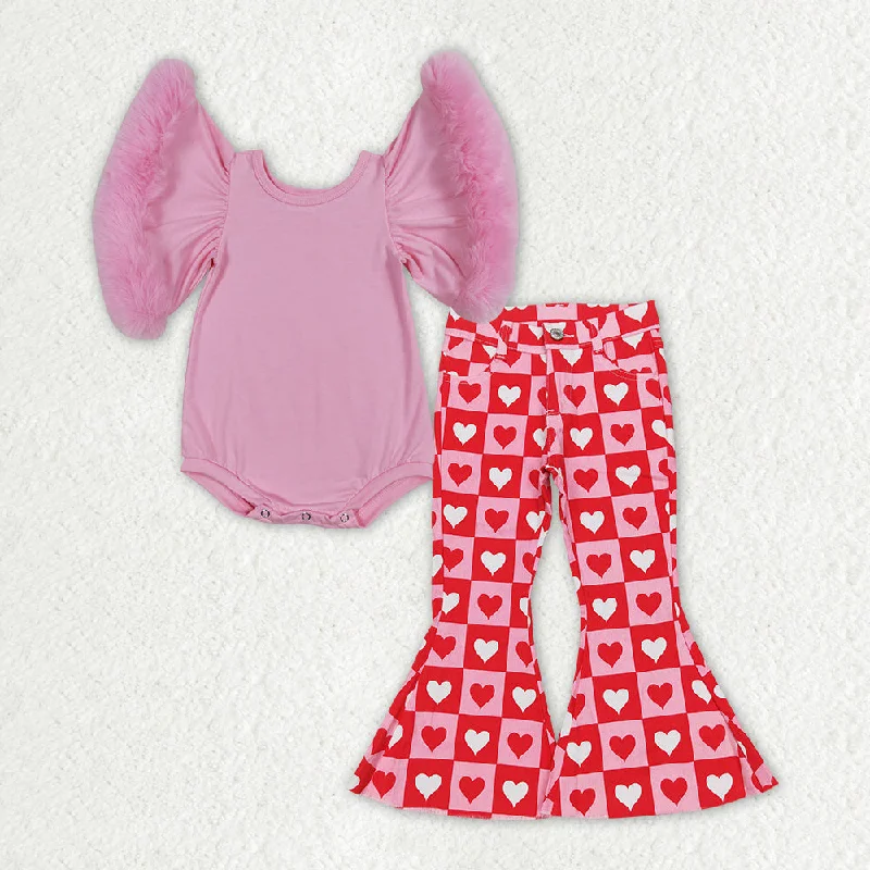 Baby Girl Short Sleeves Pink Velvet Hearts Denim Pants Clothes Valentines Set Fashionable Jogger Pants Baby Girl Short Sleeves Pink Velvet Hearts Denim Pants Clothes Valentines Set Fashionable Jogger Pants