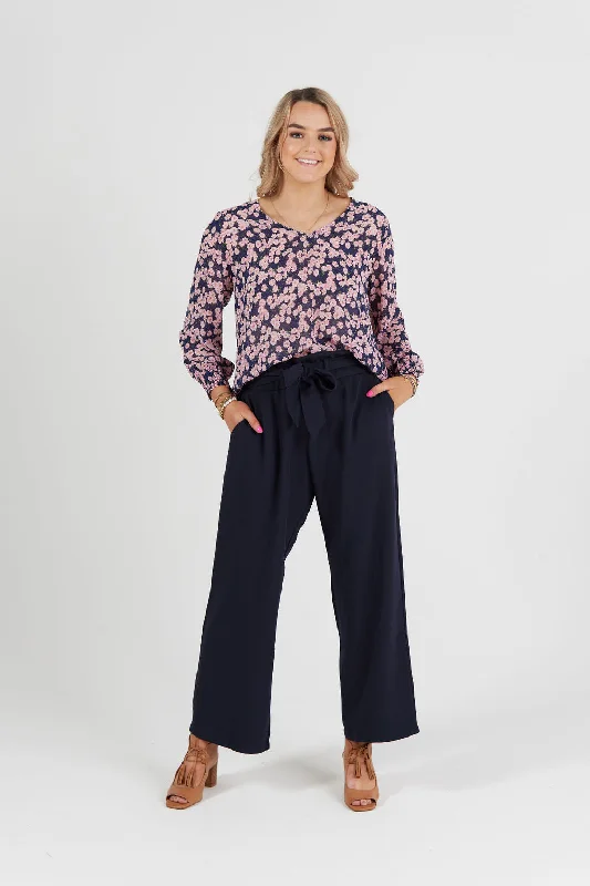 Lillian Pant Navy Relaxed Linen Pants