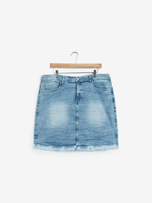 Sassy Soda Curves Light Blue Denim Carter Skirt wrap skirt elegant