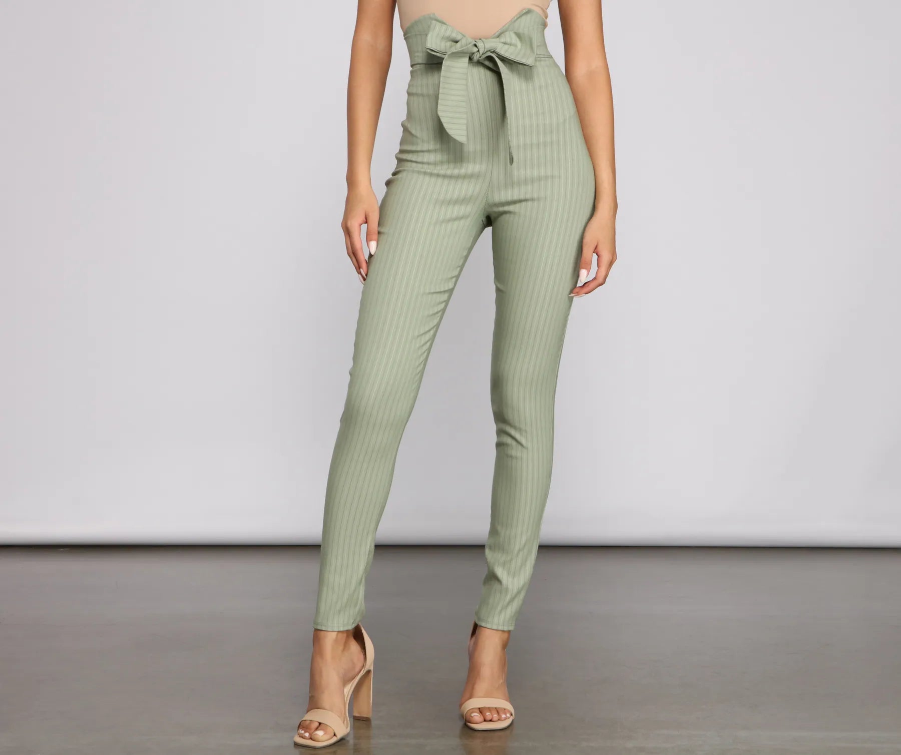 Stylishly Striped Tie-Waist Pants Formal Linen Trousers