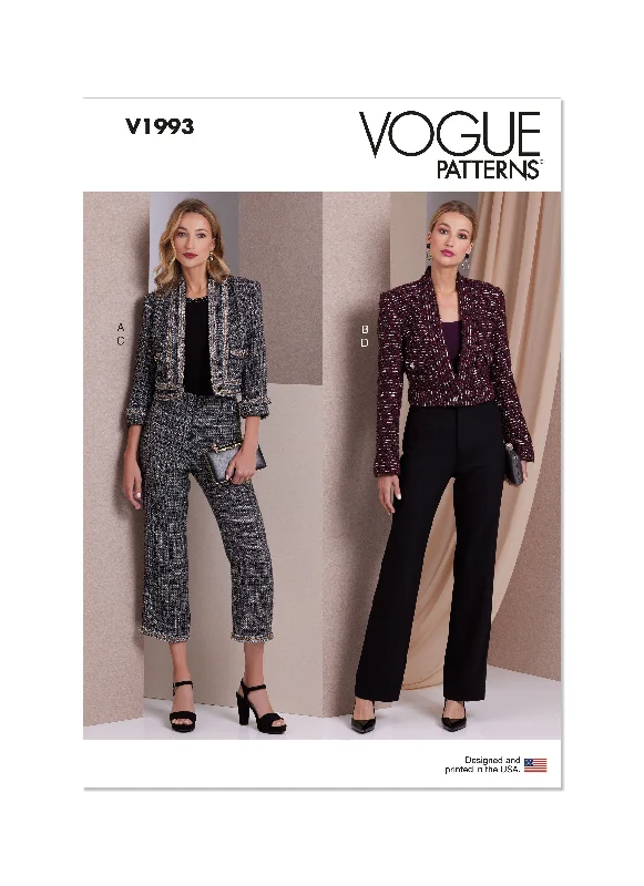 Voguepattern V1993 Misses' Jacket and Pants A-Line Jacket Boat Neck Shawl Collar