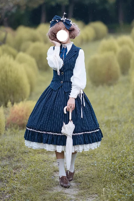 Multi-layer Striped Print Ruffle Sweet College Style Elegant Lolita Skirt 3 Colors velvet skirt sumptuous