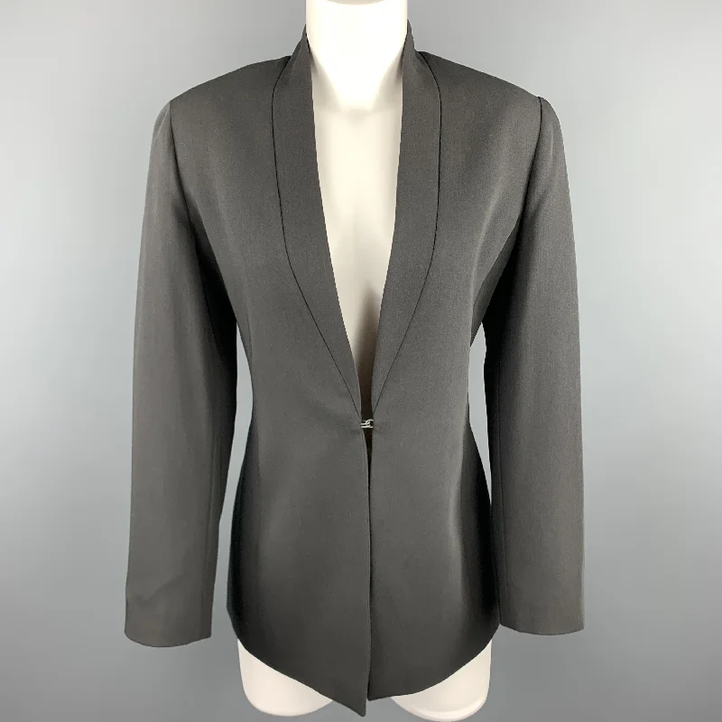 GIORGIO ARMANI Size 6 Grey Wool Shawl Cllar Hook Closure Blazer Jacket Plaid Jacket Tartan Jacket Houndstooth Jacket GIORGIO ARMANI Size 6 Grey Wool Shawl Cllar Hook Closure Blazer Jacket Plaid Jacket Tartan Jacket Houndstooth Jacket
