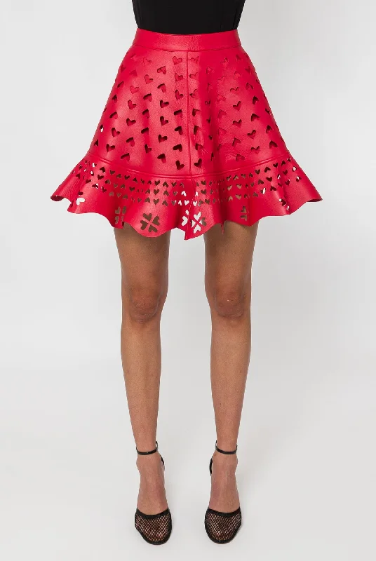 Area Laser Cut Leather Heart Mini Skirt silk skirt sleek