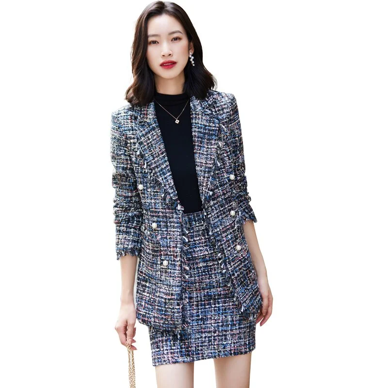Winter Jackets Blazer Coat and Mini Skirt Suit Casual Gray Blue Plaid Women Girl Thick Fabric Two Pieces Set skirt Wool Fabric Cashmere Fabric Tweed Fabric Winter Jackets Blazer Coat and Mini Skirt Suit Casual Gray Blue Plaid Women Girl Thick Fabric Two Pieces Set skirt Wool Fabric Cashmere Fabric Tweed Fabric