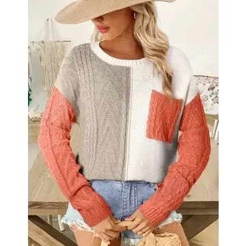 Pumpkin And Spice Color Block Orange Patch Pocket Sweater (Size Large) Sweater Knitwear Pullover Pumpkin And Spice Color Block Orange Patch Pocket Sweater (Size Large) Sweater Knitwear Pullover