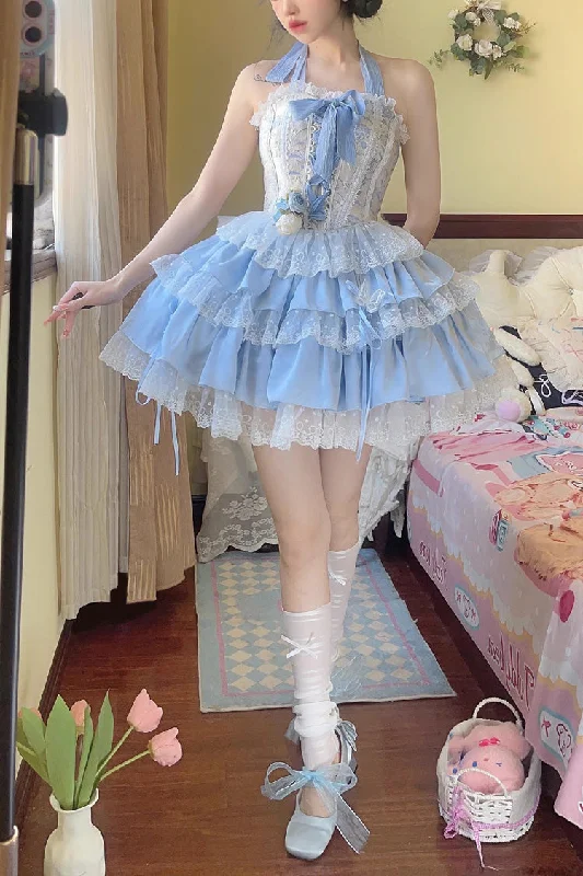 Ballet Style Fishbone Lace Multi-layer Ruffle Bowknot Sweet Lolita Jsk Skirt Set 2 Colors relaxed fit skirt Ballet Style Fishbone Lace Multi-layer Ruffle Bowknot Sweet Lolita Jsk Skirt Set 2 Colors relaxed fit skirt
