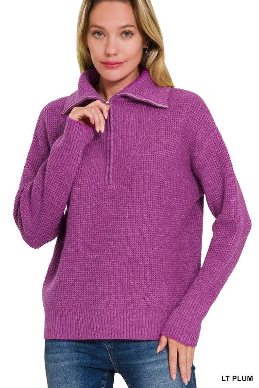 Zip It Up High Collar Light Plum Sweater Glossy Satin Silk