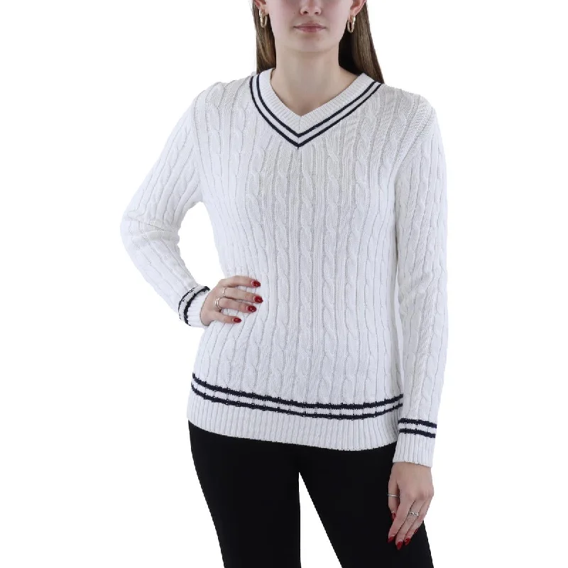Hope & Henry Womens Contrast Trim Organic Cotton V-Neck Sweater Soft Cozy Warm