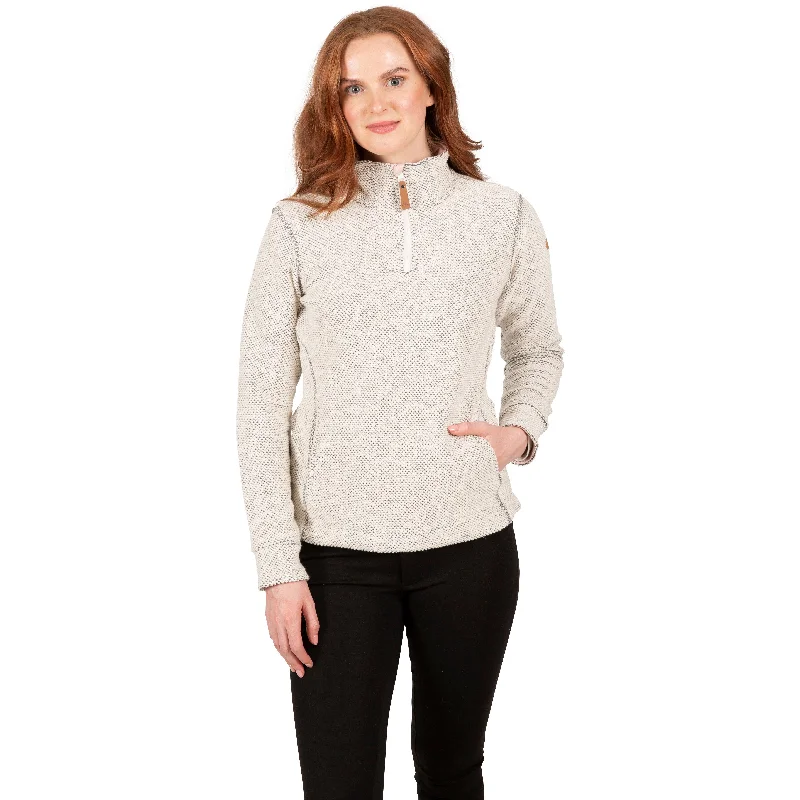Ronette Women's 1/2 Zip Neck Fleece Sweater in Off White Plaid Sweater Polka Dot Checkered Ronette Women's 1/2 Zip Neck Fleece Sweater in Off White Plaid Sweater Polka Dot Checkered