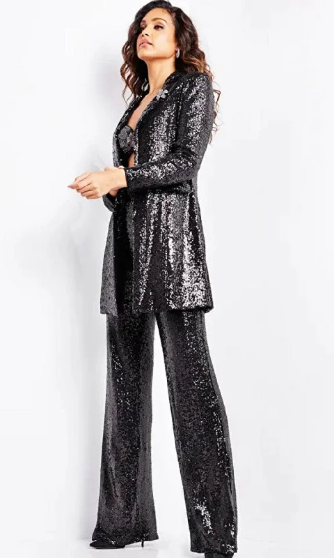 Jovani 25749 - Sequin Long Sleeve Pantsuit Trendy Printed Leggings
