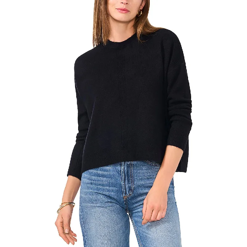 Vince Camuto Womens Ribbed Crewneck Crewneck Sweater Glossy Satin Silk