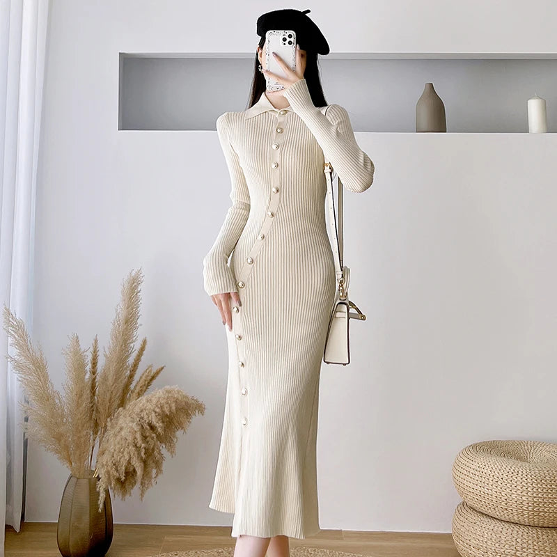 Korean Fashion Bodycon Knit Midi Dresses for Women New Autumn Elegant Sexy Slim Black Long Sleeve Sweater Female Clothing Solid Color Striped Floral Print Korean Fashion Bodycon Knit Midi Dresses for Women New Autumn Elegant Sexy Slim Black Long Sleeve Sweater Female Clothing Solid Color Striped Floral Print