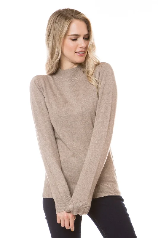 Mocking You Camel Mock Neck Soft Sweater Houndstooth Herringbone Solid