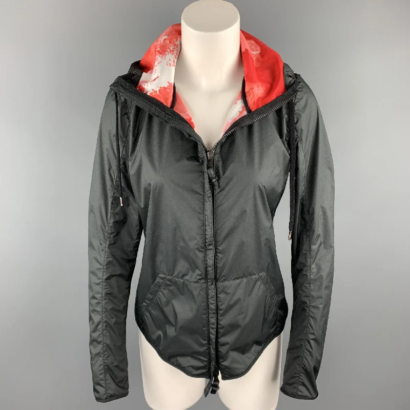 KRU Size 4 Black & Red Polyamide Reversible Hooded Jacket Welt Pockets Slit Pockets Flap Pockets KRU Size 4 Black & Red Polyamide Reversible Hooded Jacket Welt Pockets Slit Pockets Flap Pockets