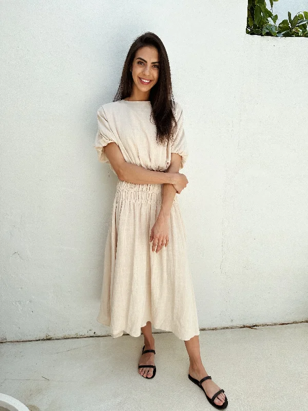 EBONY TOP & SKIRT TWO PIECE SET - SAND elastic waist skirt
