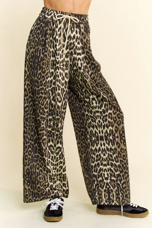Leopard Drawstring Straight Pants Modern Skinny Pants