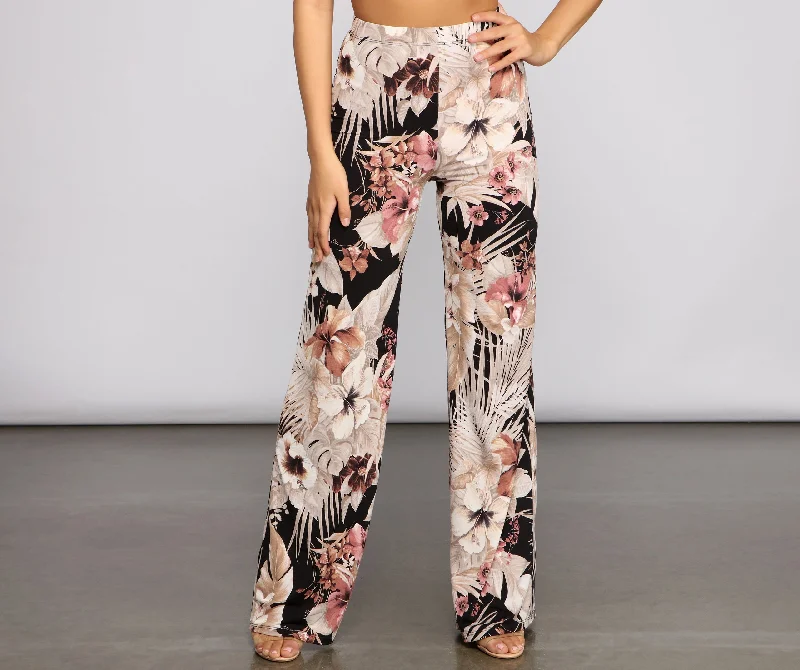 Island Vacay Tropical Wide Leg Pants Trendy Velvet Pants
