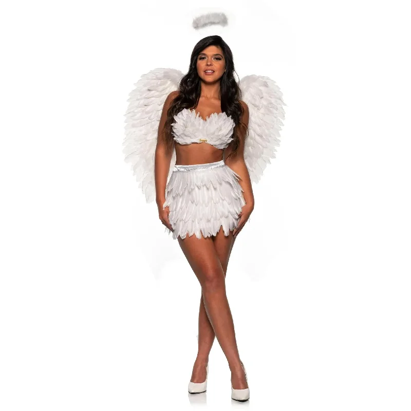 Feather Mini Skirt Set- White Adult Costume button skirt front