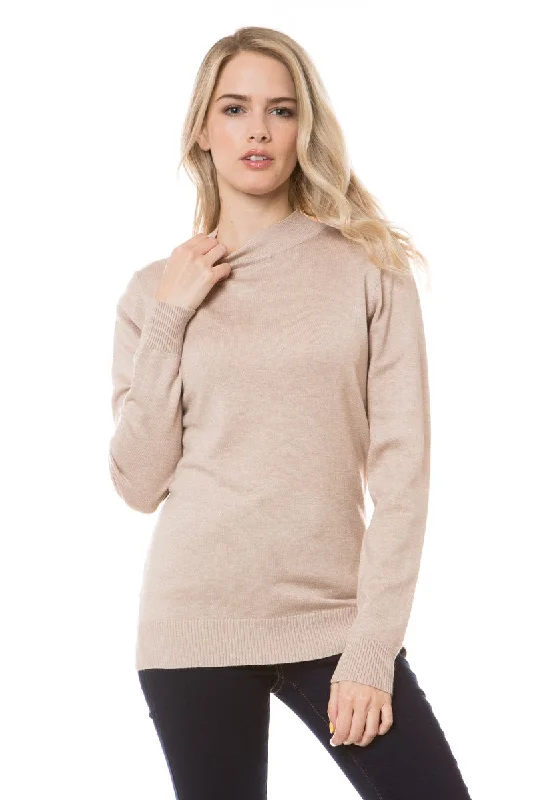 Mocking You Beige Mock Neck Soft Sweater Lace Blend Ribbed Blend Corduroy Blend