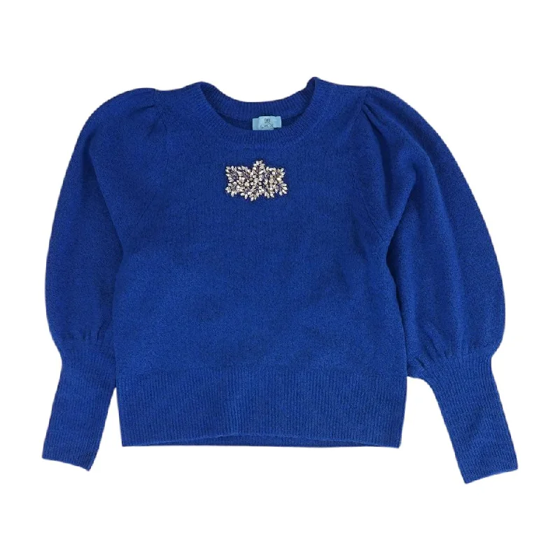 Blue Solid Crewneck Sweater Houndstooth Herringbone Solid