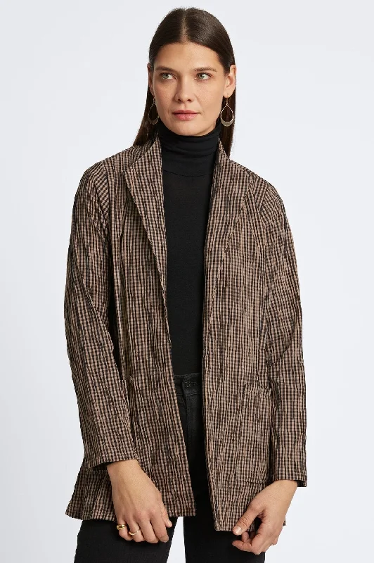 Alana Mini Gingham Crinkle Long Sleeve Jacket Nylon Jacket Polyester Jacket Spandex Jacket