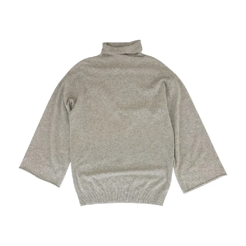 Gray Solid Turtleneck Sweater Mesh Sweater Canvas Denim