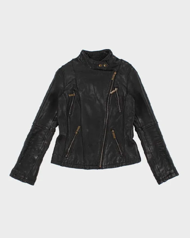 Womens Black Michael Kors Leather Biker Jacket - S Bomber Jacket Anorak Windbreaker
