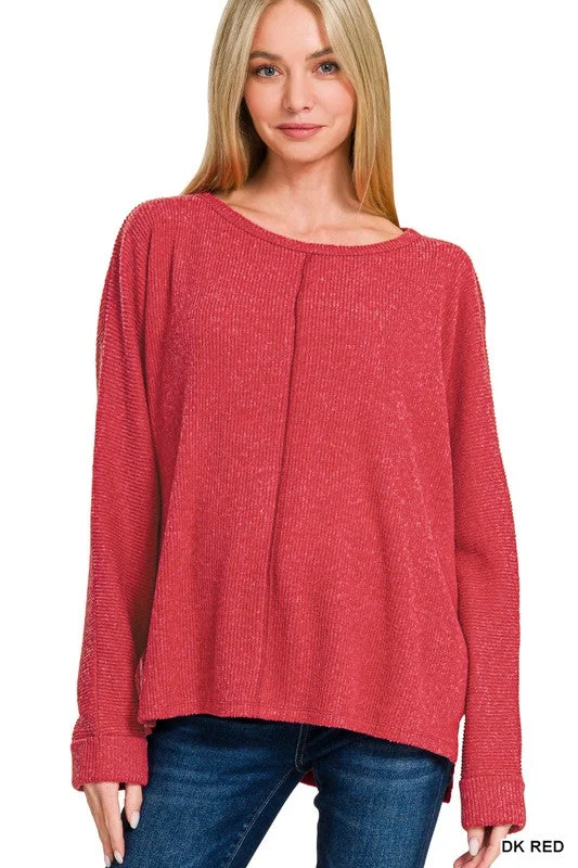 Center Of Attention Dark Red Ribbed Dolman Sleeve Sweater (Size L/XL) Modern Contemporary Chic Center Of Attention Dark Red Ribbed Dolman Sleeve Sweater (Size L/XL) Modern Contemporary Chic