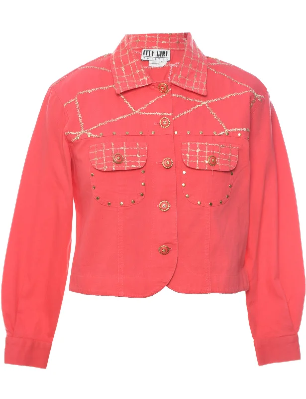 Salmon Pink Jacket - M Print Jacket Jacquard Jacket Patchwork Jacket
